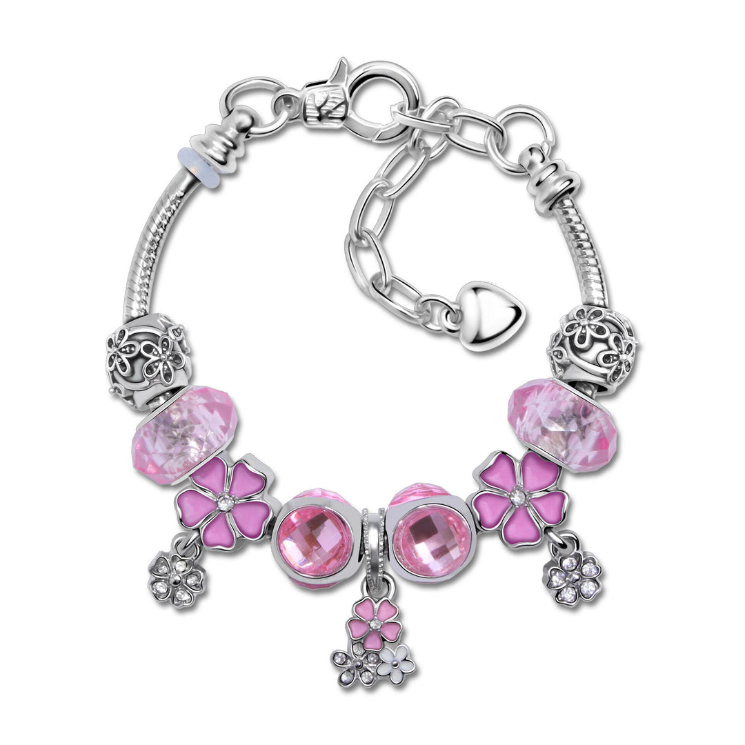 Romantic Floral Big Glass Bead Petal Pendant DIY Bracelet(pink-17cm)