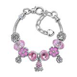 Romantic Floral Big Glass Bead Petal Pendant DIY Bracelet(pink-18cm)
