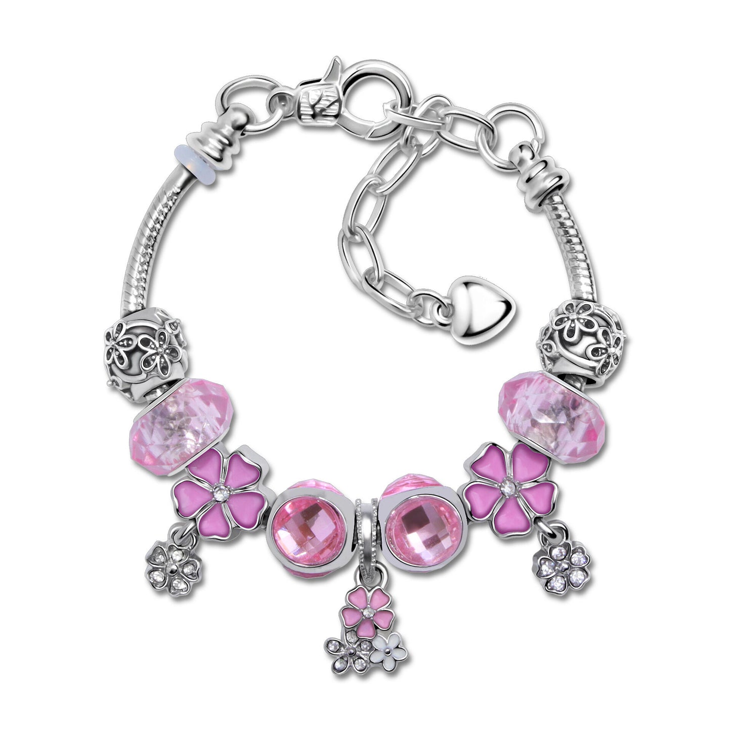 Romantic Floral Big Glass Bead Petal Pendant DIY Bracelet(pink-20cm)