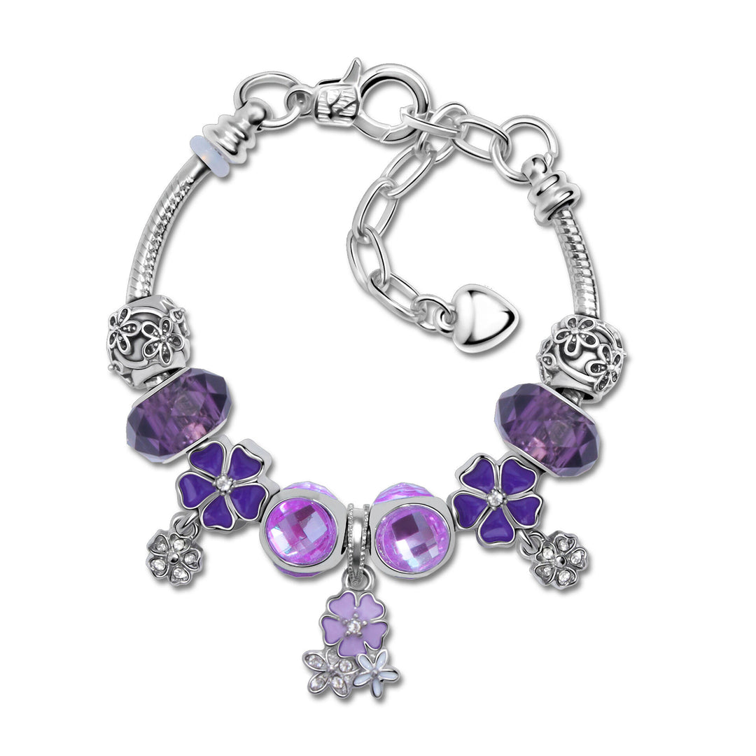 Romantic Floral Big Glass Bead Petal Pendant DIY Bracelet(purple-17cm)