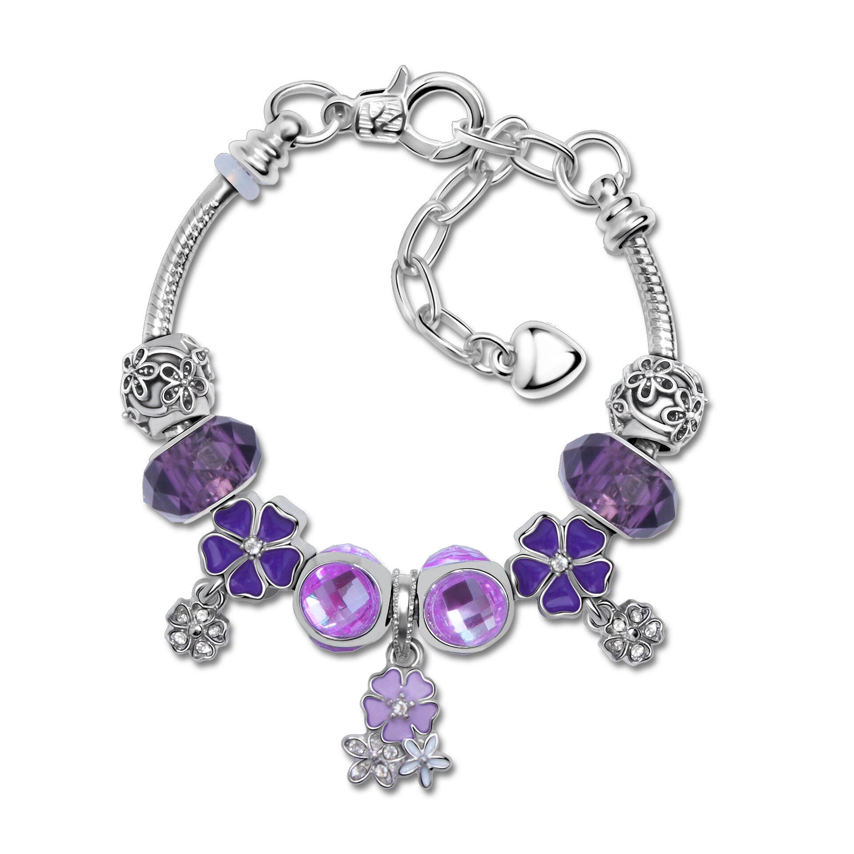 Romantic Floral Big Glass Bead Petal Pendant DIY Bracelet(purple-20cm)