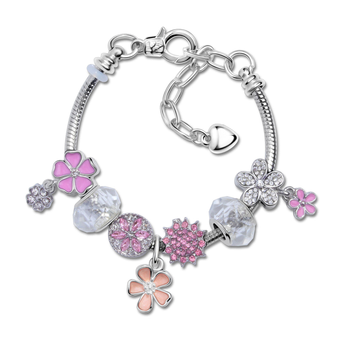 Chic Camellia Bead Charm DIY Bracelet with Crystal(pink flower-20cm)