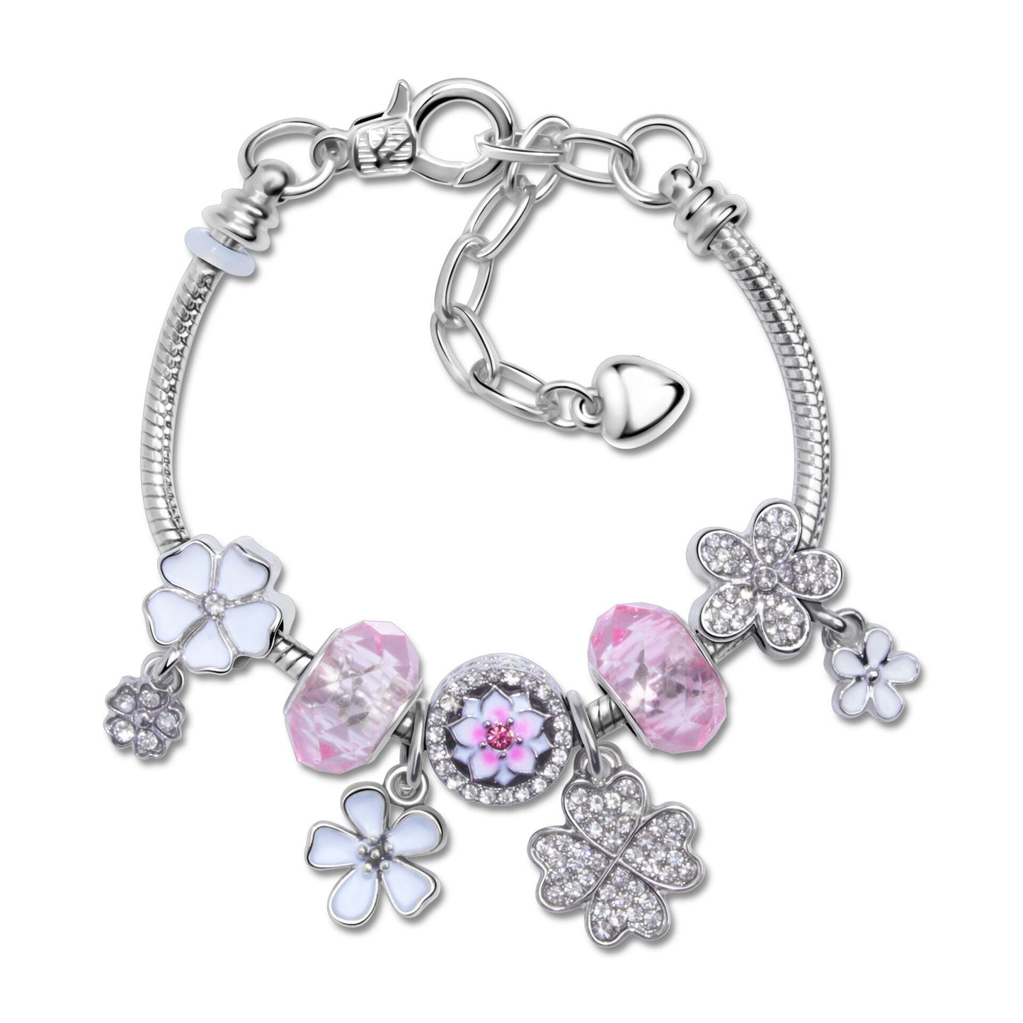 Chic Camellia Bead Charm DIY Bracelet with Crystal(white flower-17cm)