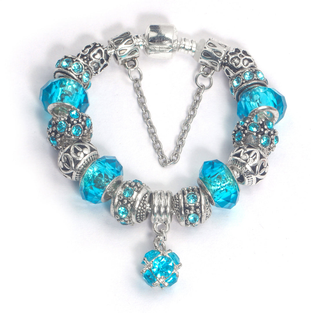 Ethnic Crystal Bead DIY Bracelet blue Alloy Electroplated Big Bead Bracelet(18cm)