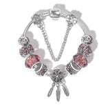Rose Red Rhinestone Big Hole Beaded Bracelet, Alloy Electroplated(19cm)