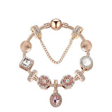 Vintage Gold Bracelet with Crystal, Zircon & Floral Beads, Oval Zircon Pendant(19cm)