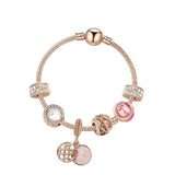 Glamorous Gold Bracelet with Rhinestones, Colorful Cubic Zirconia, Hollow Beads & Double-Disc Pendant(17cm)