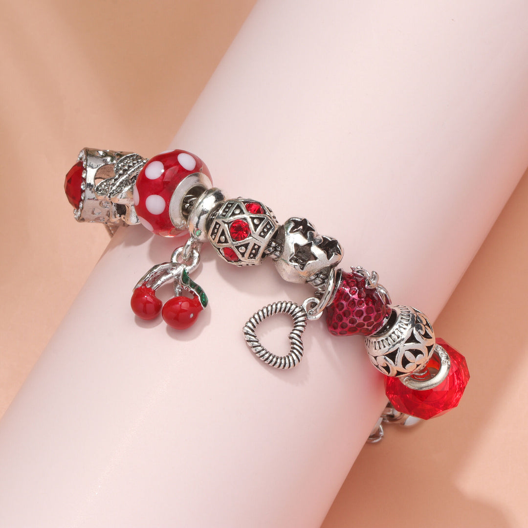 Charm Bracelet with Butterfly & Crystal Heart, Zinc Alloy(red,17cm)