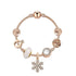 Rose Gold Snowflake Pendant Bracelet with Crystal Zircon, Crown & Glass Charms – Glamorous Sweet-Style Alloy Bracelet(20cm)