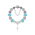 Stunning Rhinestone Charm Bracelet: Hollow Heart Beads + Crown Charms + Happy Key-Lock Pendant | Blue(20cm)