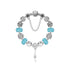 Stunning Rhinestone Charm Bracelet: Hollow Heart Beads + Crown Charms + Happy Key-Lock Pendant | Blue(21cm)