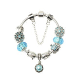 Blue Fashion Bracelet: Alloy Base with Rhinestones, Colored Glaze Beads & Resin Pendant(20cm)