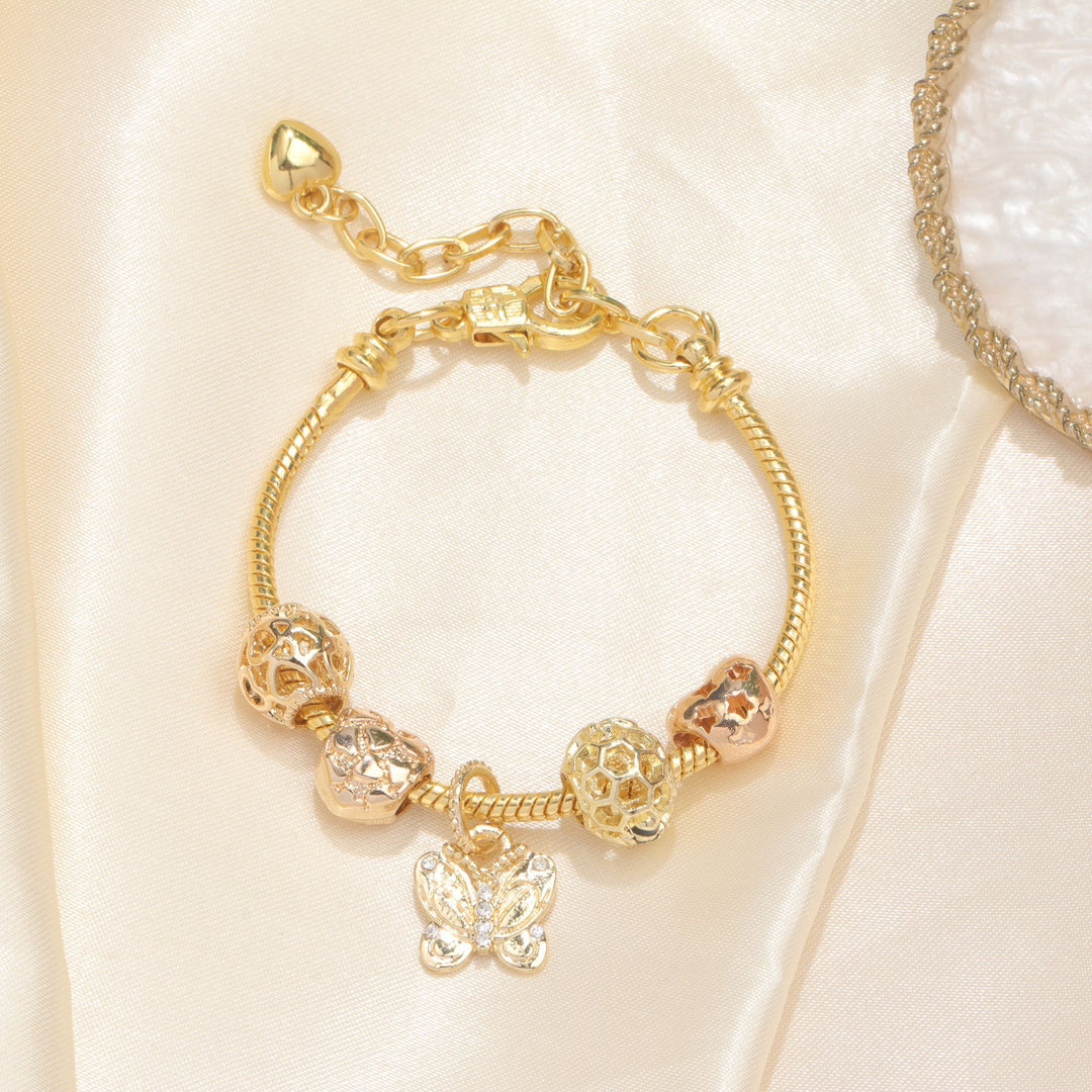 Hollow Beads Butterfly Heart Charm Bracele(yellow,19cm)