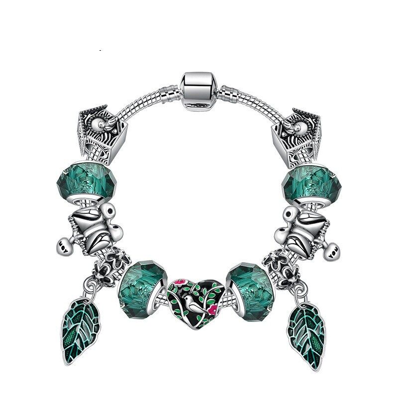 Boho Vintage Mandarin Duck Bracelet: Emerald Glass Beads(20cm)