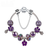 Purple Four Leaf Clover Pendant Bracelet – Sparkling Zircon Resin Glass Beads(17cm)