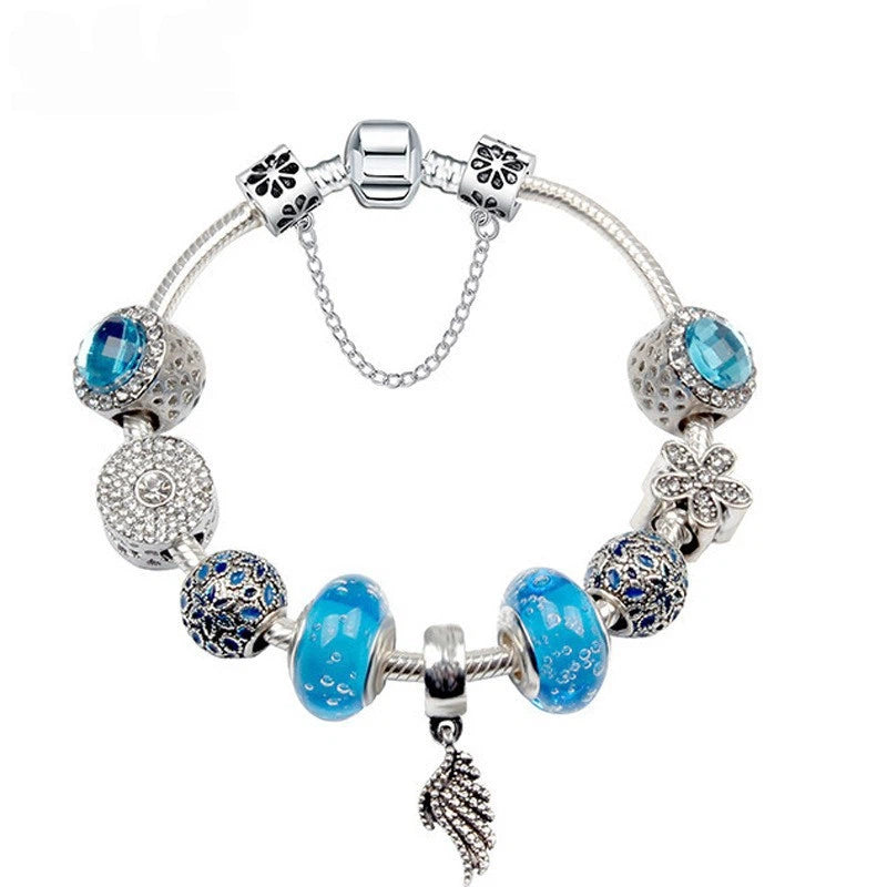 Sparkling Beaded Bracelet: Crystal/Zircon+Wing Pendant(17cm)