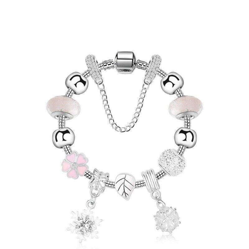 Women’s Rhinestone Cherry Blossom & Snowflake Pendant Bracelet(19cm)