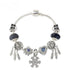 Pandora-Style Rhinestone Blue Cat’s Eye Heart Bracelet: Glass Beads, Dreamcatcher Feather Snowflake(20cm)