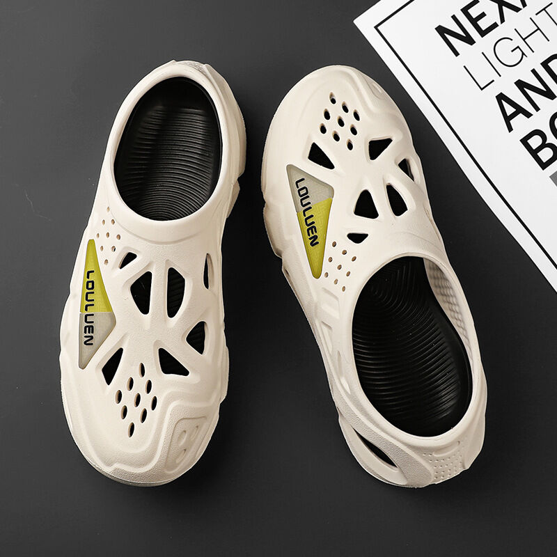 Men's Summer EVA Crocs with 3 Color Options - Breathable, Non-Slip, Comfortable Beach & Casual Sandals(white&black-38-39)