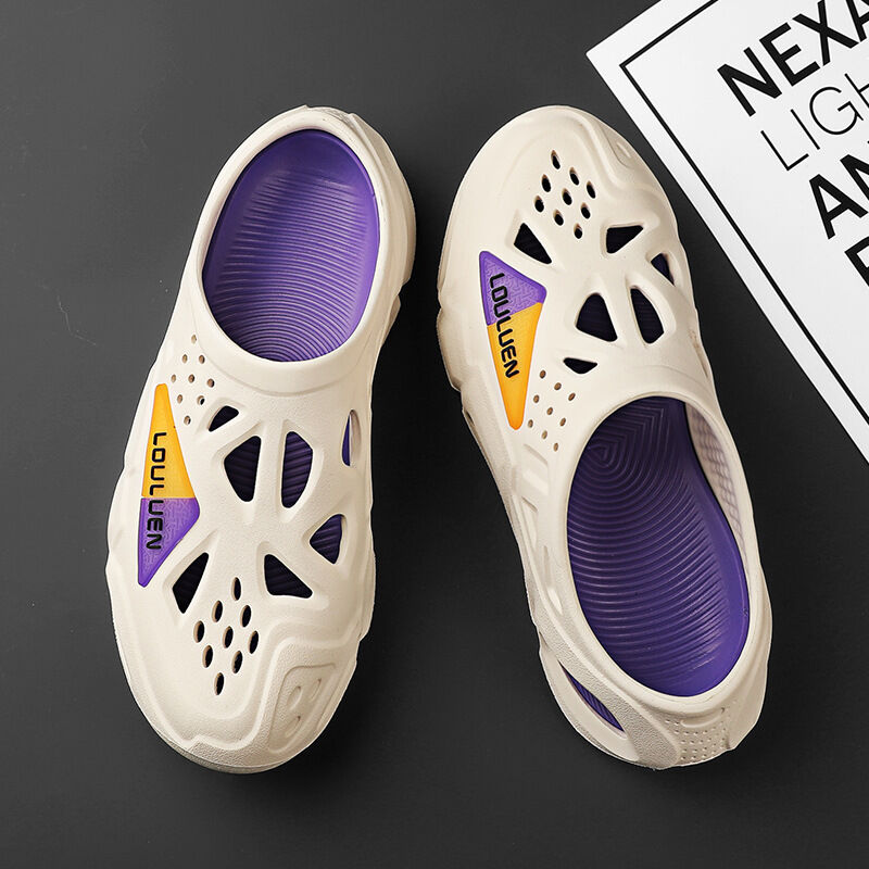 Men's Summer EVA Crocs with 3 Color Options - Breathable, Non-Slip, Comfortable Beach & Casual Sandals(white&purple-42-43)