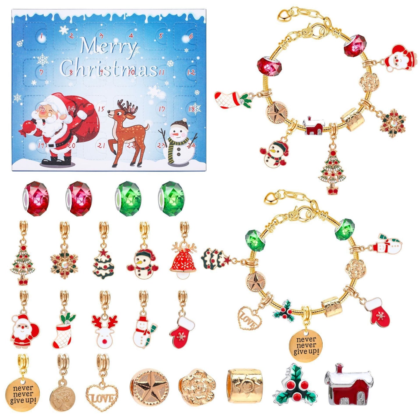 Christmas DIY Jewelry & Craft Advent Calendar(M-14-Snowman Version,20*17*1.1)