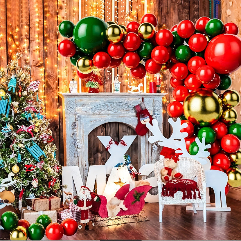 136PCS Christmas Balloon Set – Red Green Gold Latex & Foil Balloons 