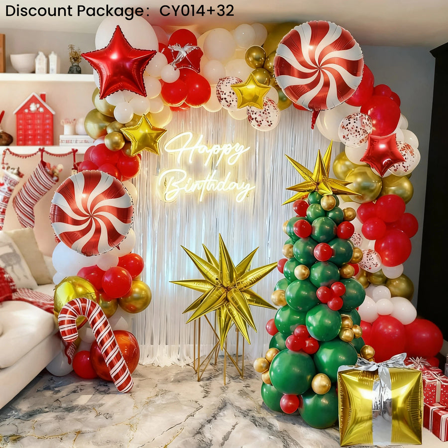 Christmas Balloon Bundle: 2 Themed Kits (Arch + Tree) - Aluminum Foil & Latex Balloons