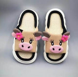 Unisex Cow Cartoon Linen Slippers: EVA Thick Sole Non-Slip Beach Sandals for Couples & Parent-Child, 7 Styles(khaki-35-36)