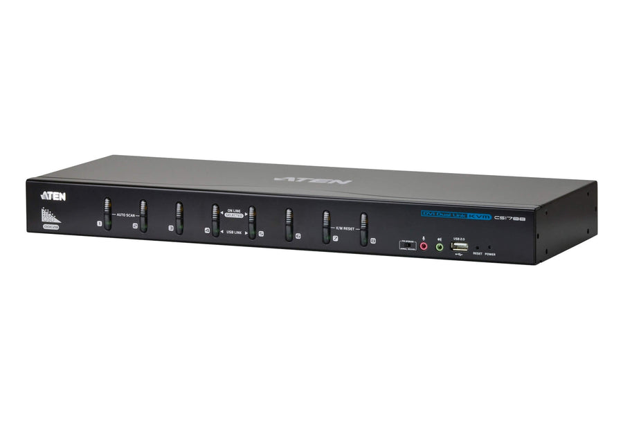 Aten 8 Port USB DVI Dual Link KVM Switch, Video DynaSync, 2.1 Audio, multi-display support by stacking up to four CS1788 units, Mouse and Keyboard emu