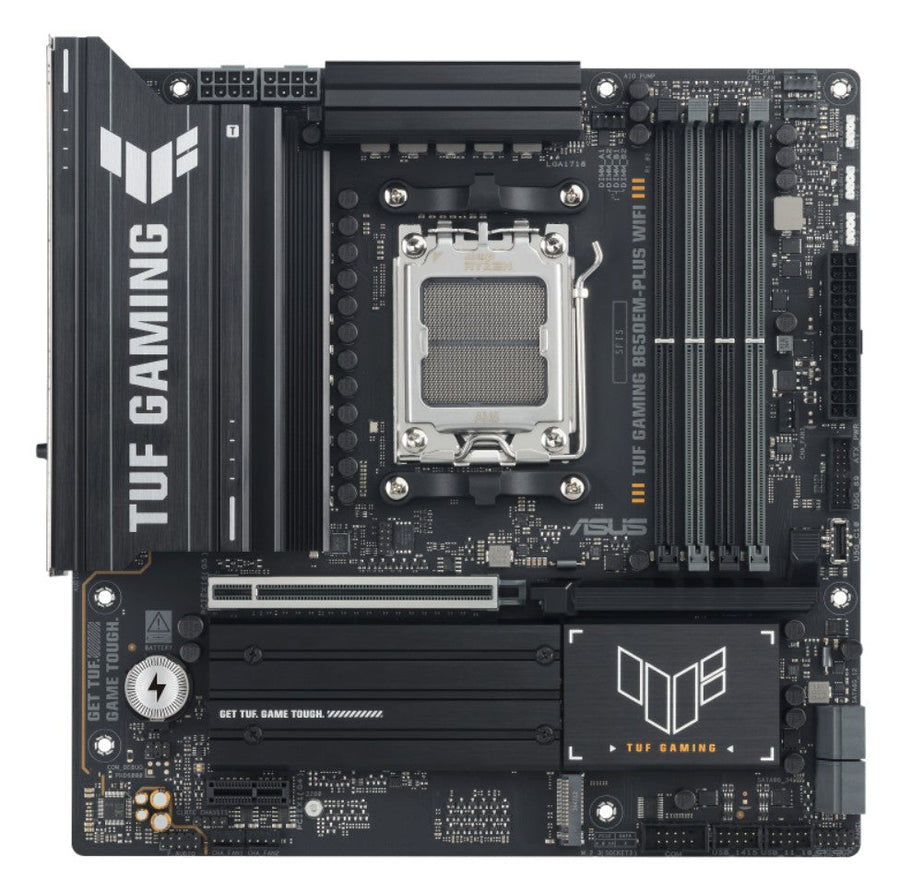 ASUS AMD TUF GAMING B650EM-PLUS WIF (AM5) Micro-ATX Motherboard, DDR5(4x), 12+2+1 Power Stages, PCIe 5.0, 3x M.2, Front USB-C, 2.5Gb LAN, Wi-Fi 6E