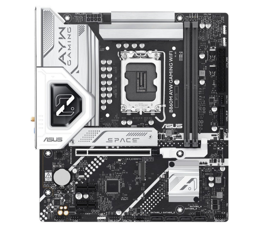 ASUS B860M AYW GAMING WIFI Micro-ATX Motherboard Up to 128GB DDR5 (2x Slots), 1 x PCIe 4.0, 2 x M.2 slots, WiFi 6,