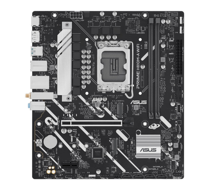 ASUS PRIME H810M-A WIFI-CSM Micro-ATX Motherboard Up to 128GB DDR5 (2x Slots), 1 x PCIe 4.0,  2 x M.2 slots,  4 x SATA, WiFi 6, 1 x HDMI, 1 x DP