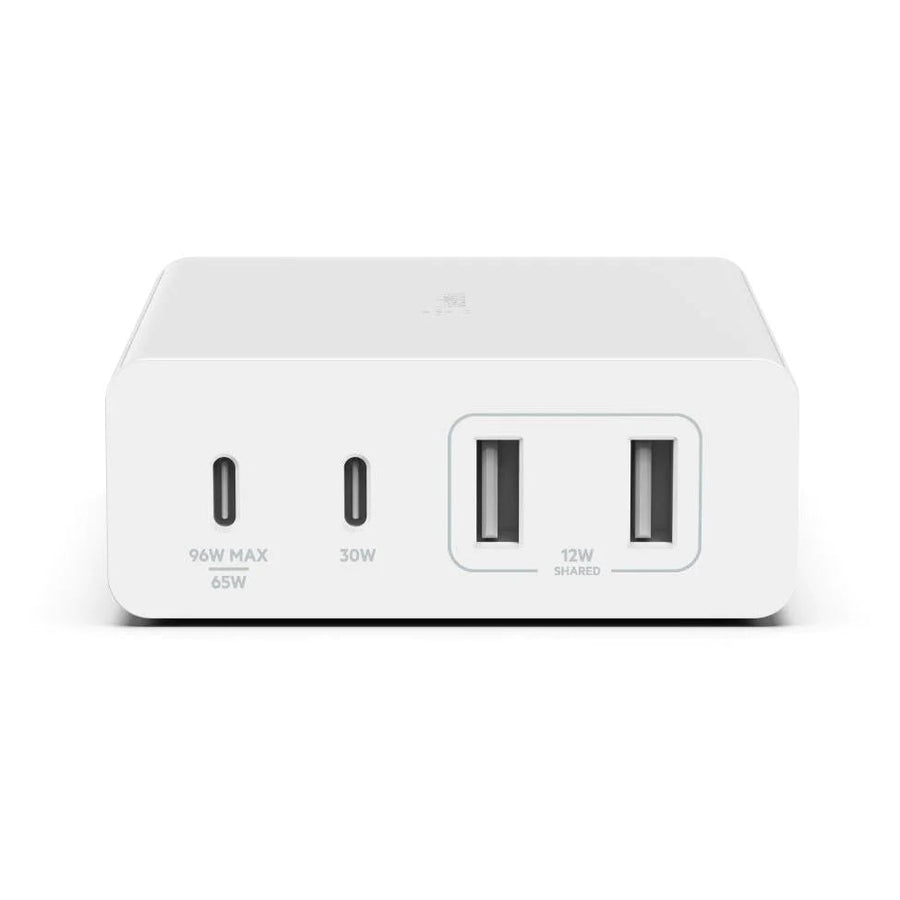 Belkin BoostCharge Pro 108W USB-C (PD 3.0) 4-Port GaN Wall Charger - White (WCH010auWH), 2xUSB-C, 2xUSB-A, Compact Laptop Charger, 2 Years Warranty