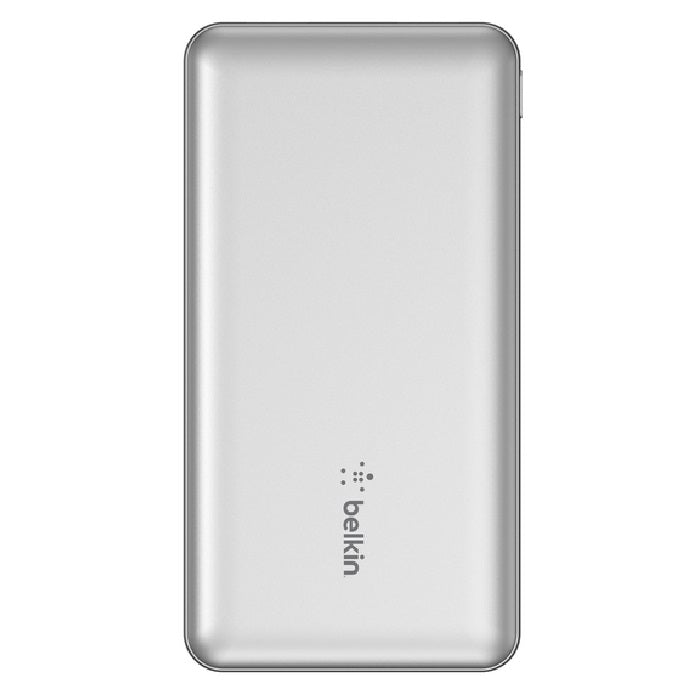 Belkin BoostCharge 10k mAh Power Bank (3 Port) - Silver (BPB011btSL),2xUSB-A (12W), 1xUSB-C (15W), USB-C to USB-A Cable,LED Indicator,2 Years Warranty