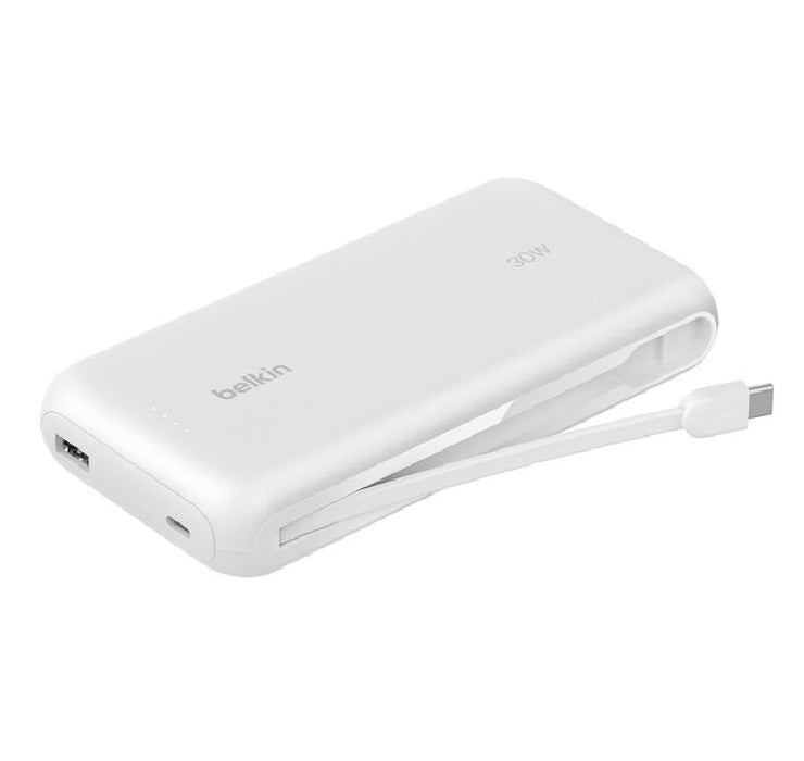 Belkin BoostCharge¬†20K mAh Power Bank With Integrated USB-C Cable - White(BPB024fqWH),30W, 2xUSB-C,1x USB-A, CEW $2,500,Apple iPhone,2 Years Warranty