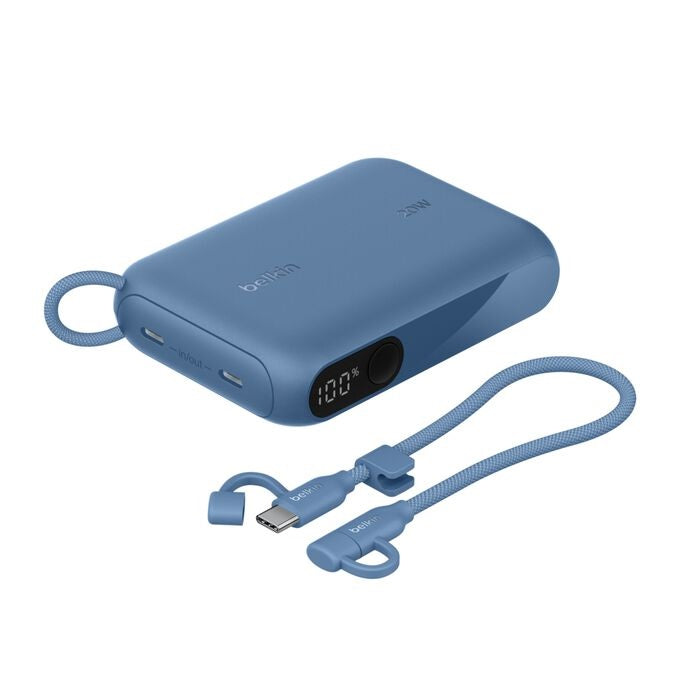 Belkin BoostCharge 10K mAh Power Bank with Display + USB-C to USB-C Cable 60W (15CM) - Blue (BPB027fqBL), 20W, 2xUSB-C Ports, 2 Years Warranty