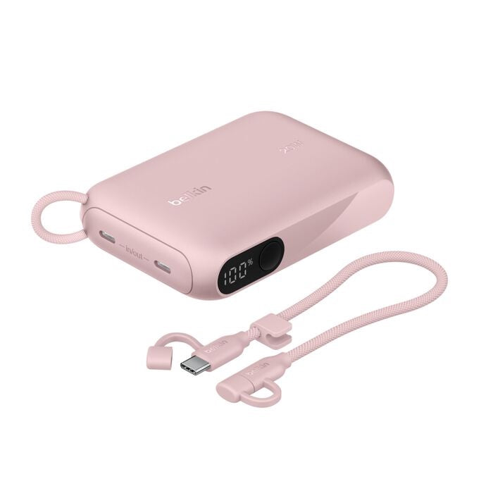 Belkin BoostCharge 10K mAh Power Bank with Display + USB-C to USB-C Cable 60W (15CM) - Pink (BPB027fqPK), 20W, 2x USB-C Ports, 2 Years Warranty