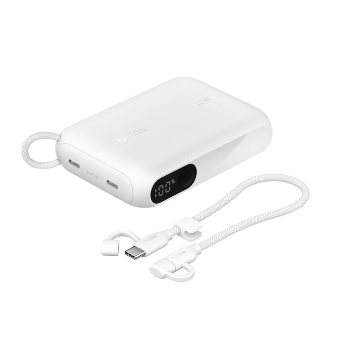 Belkin BoostCharge 10K mAH Power Bank with Display + USB-C to USB-C Cable 60W (15CM) - White (BPB027FQWH), 20W, 2x USB-C Ports, 2 Years Warranty