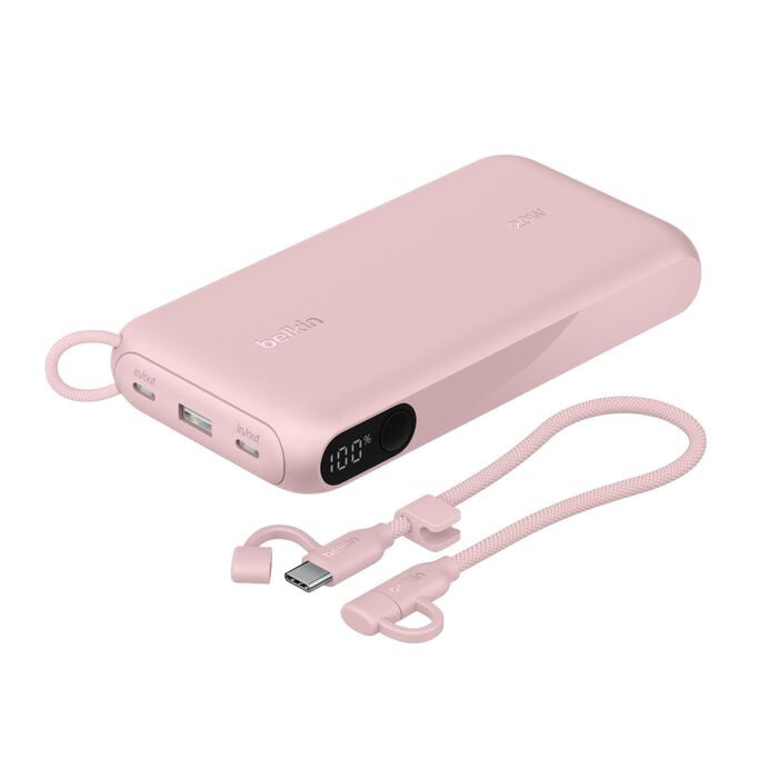 Belkin BoostCharge 20K mAh Power Bank with Display + USB-C to USB-C Cable 60W (15CM) - Pink (BPB028fqPK), 20W, 2x USB-C Ports, 2 Years Warranty