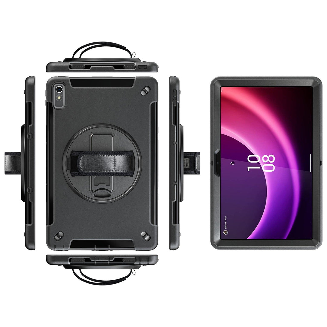 USP Rugged Lenovo Tab P11 (11') (2nd Gen) Case + Screen Protector Black - Built-in-Kickstand,Adjustable Hand Strap,Reinforced Corners,Raised Edges
