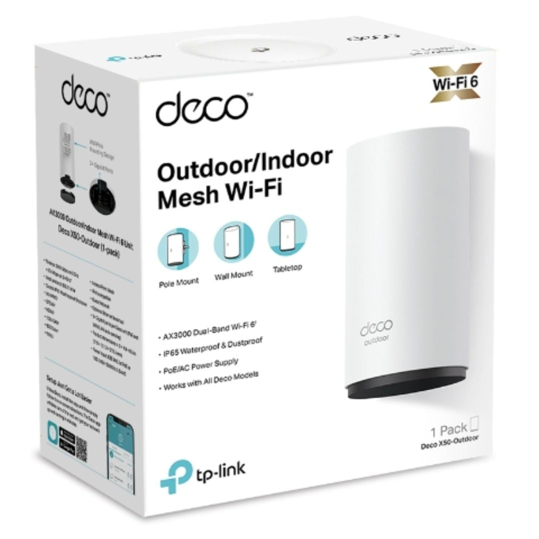 TP-Link Deco X50-Outdoor(1-pack) AX3000 Outdoor / Indoor Whole Home Mesh WiFi 6 Unit, 574 Mbps at 2.4 GHz + 2402 Mbps at 5 GHz