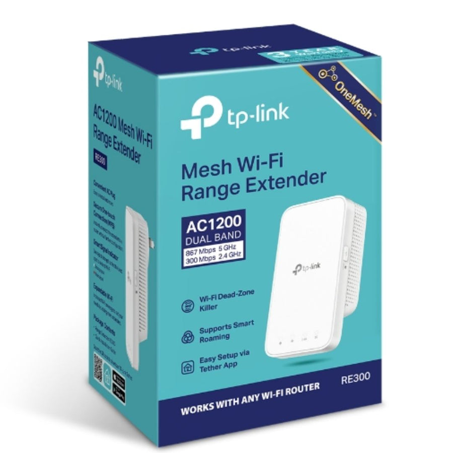 TP-Link RE300 AC1200 Mesh Wi-Fi Range Extender (OneMesh Capable) 2.4GHz@300Mbps, 5GHz@867Mbps (OneMesh) (LS)