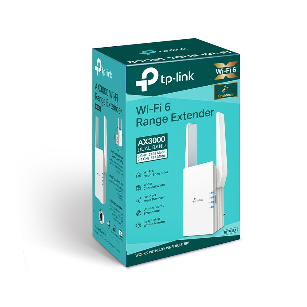 TP-Link RE705X AX3000 Mesh WiFi 6 Extender 2402Mbps@5GHz, 1x Gigabit Ethernet Port, 2x External Antennas