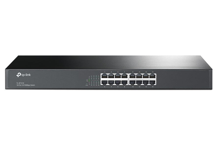 TP-Link TL-SF1016 16-port 10/100M Switch, 16 10/100M RJ45 ports, 1U 19-inch rack-mountable steel case
