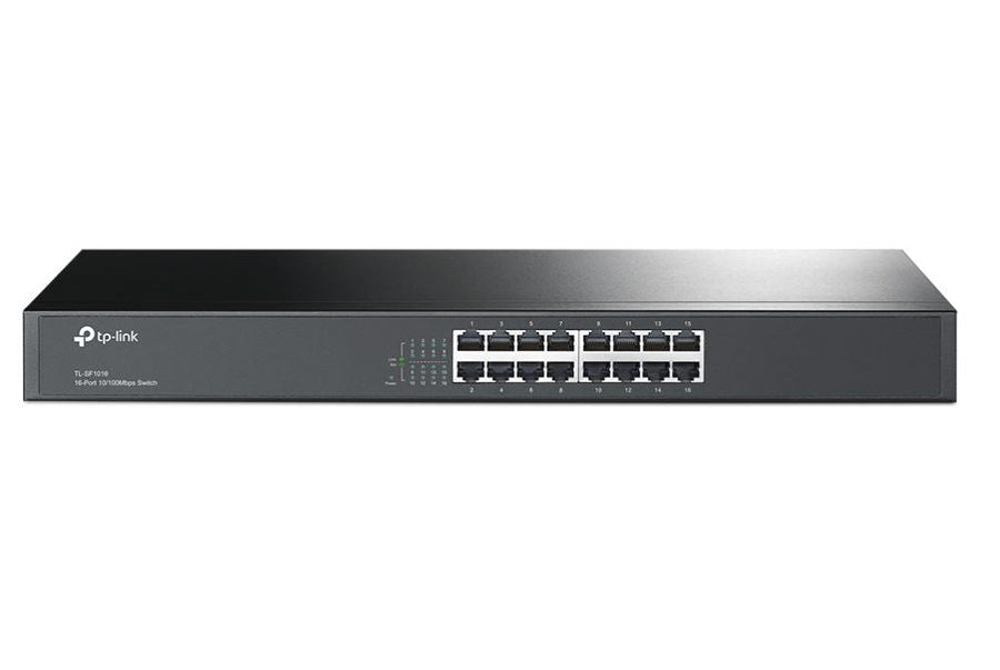TP-Link TL-SF1016 16-port 10/100M Switch, 16 10/100M RJ45 ports, 1U 19-inch rack-mountable steel case