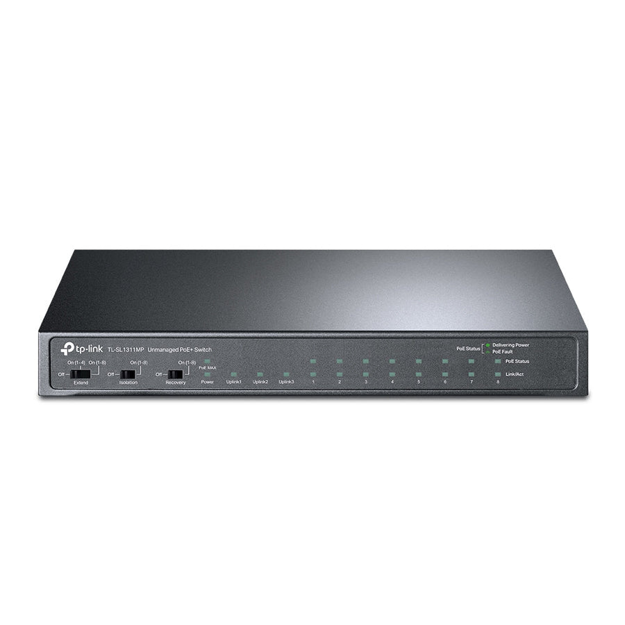 TP-Link TL-SL1311MP 8-Port 10/100Mbps + 3-Port Gigabit Desktop Switch with 8-Port PoE+, Extend Mode for 250m PoE Transmitting, Isolation Mode, PoE Aut