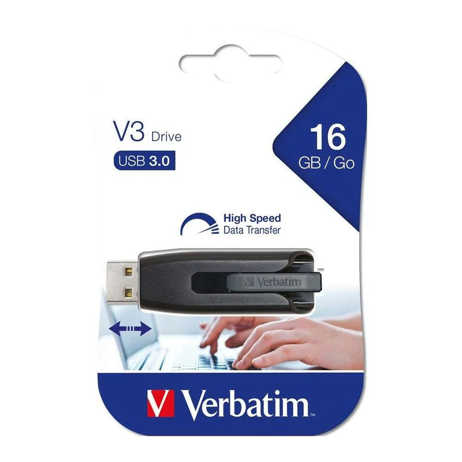Verbatim 16GB V3 USB3.0 Grey Store'n'Go V3; Retractable USB Storage Drive Memory Stick