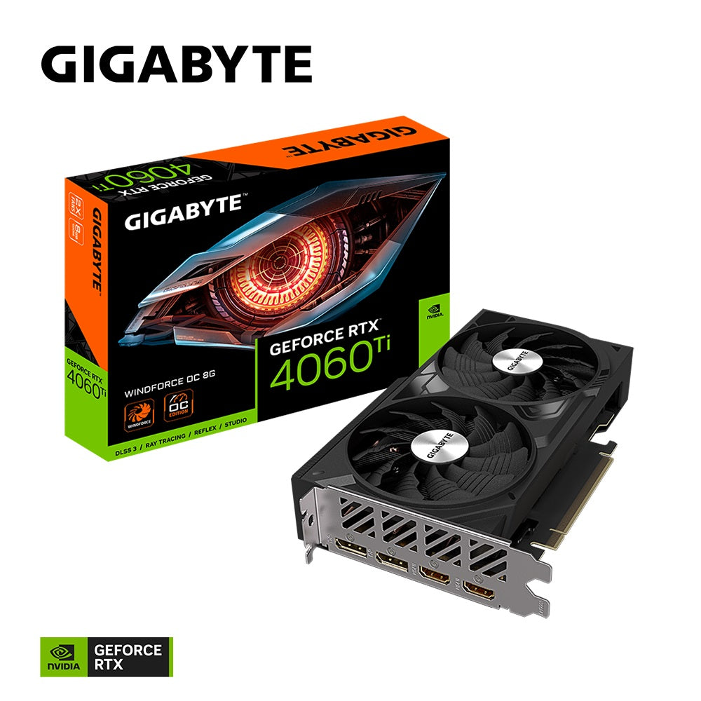 Gigabyte nVidia GeForce RTXTM 4060 Ti WINDFORCE OC 8G, 2550 MHz, CUDA 4352, 18 Gbps, GDDR6, 128 bit, PCI-E 4.0, PSU 500W,DisplayPort 1.4a*2 HDMI 2.1a*2