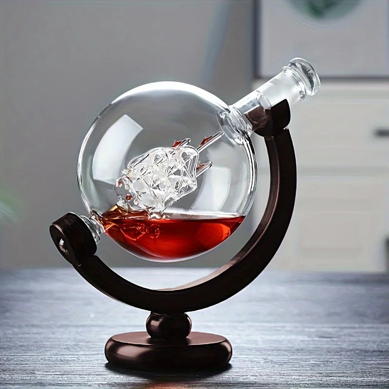Globe Whiskey Decanter Set Lead-Free Glass Carafe