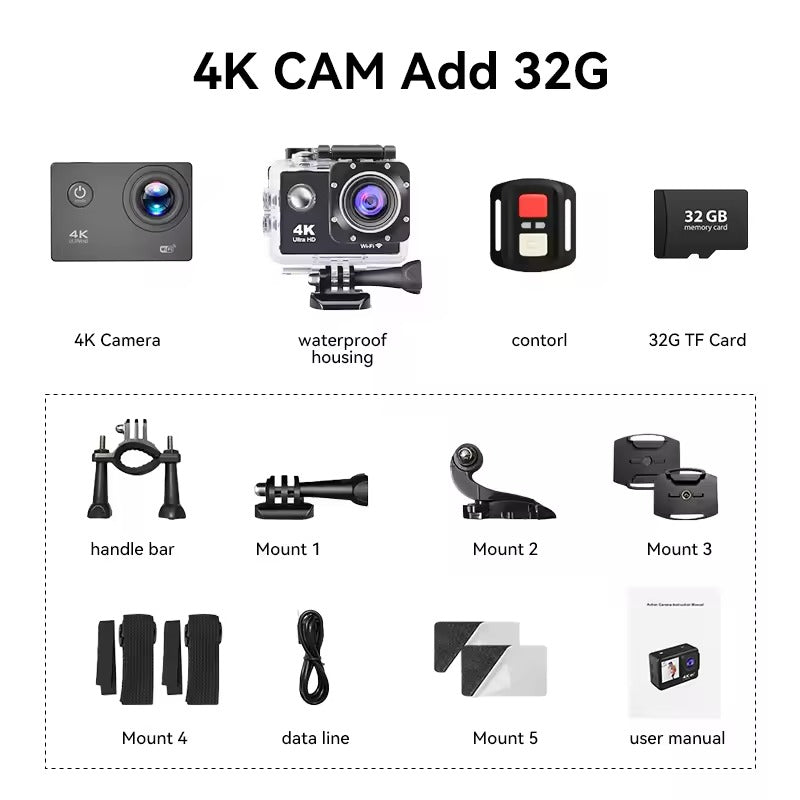 4K Sports Action Camera with WiFi Mini Cam Black